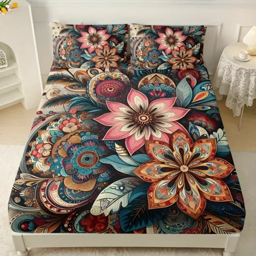 Parure de lit fleurs mandala psychédélique