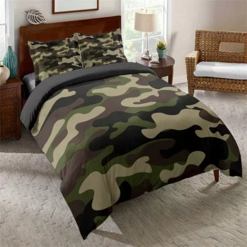 Parure de lit camouflage militaire moderne en coton doux avec housse et taies assorties