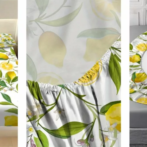 Parure de lit estivale à motif citron, style frais et tissu doux mélangé coton