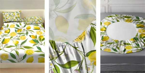 Parure de lit estivale à motif citron, style frais et tissu doux mélangé coton