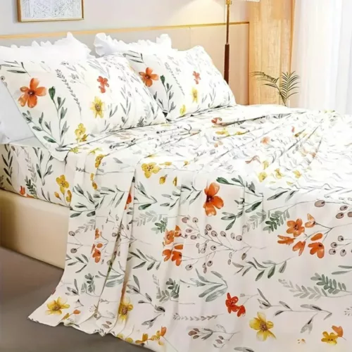 Parure de lit florale en tissu doux, motif printanier romantique et apaisant