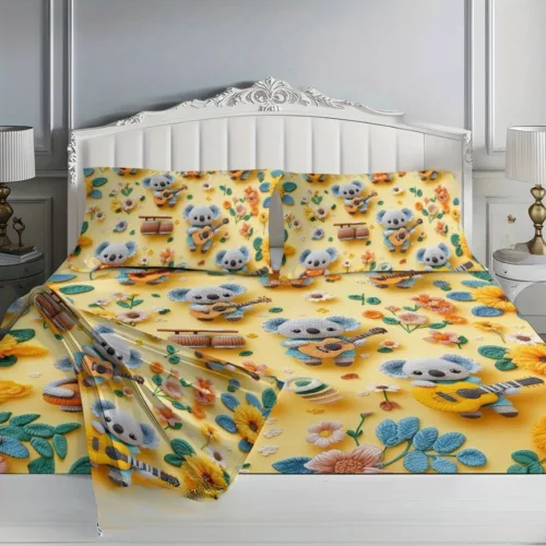 Parure de lit enfant en coton avec koalas musiciens joyeux pour chambre apaisante