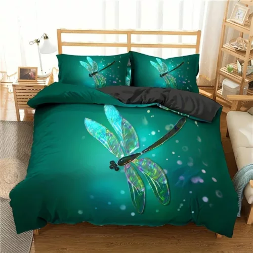 Parure de lit libellule lumineuse féerique – Ambiance magique et rêveuse pour chambre féerique – Housse douce et lumineuse