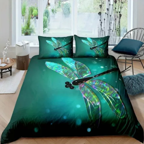 Parure de lit libellule lumineuse féerique – Ambiance magique et rêveuse pour chambre féerique – Housse douce et lumineuse
