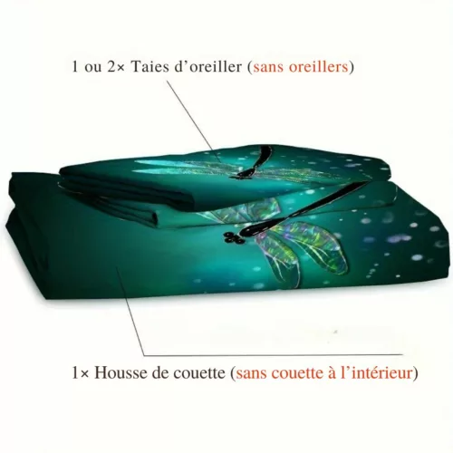 Parure de lit libellule lumineuse féerique – Ambiance magique et rêveuse pour chambre féerique – Housse douce et lumineuse