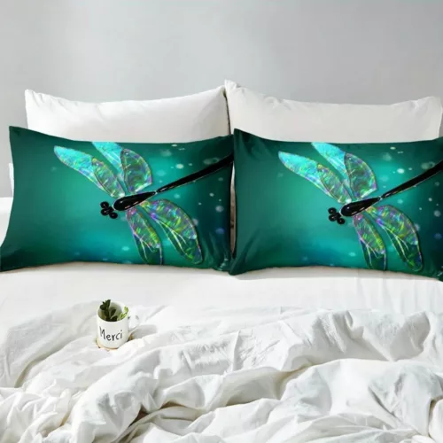 Parure de lit libellule lumineuse féerique – Ambiance magique et rêveuse pour chambre féerique – Housse douce et lumineuse