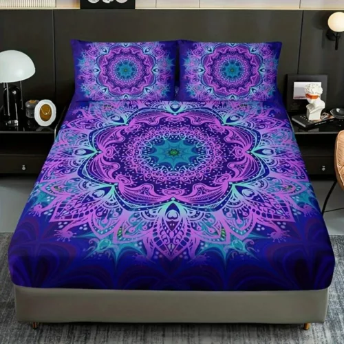 Parure de lit mandala violet hypnotique – Ambiance zen et relaxante pour un sommeil profond et réparateur