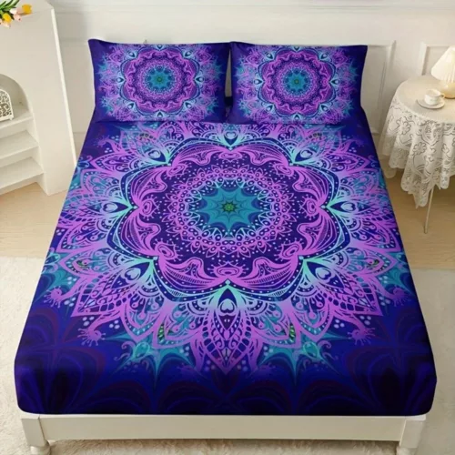 Parure de lit mandala violet hypnotique – Ambiance zen et relaxante pour un sommeil profond et réparateur