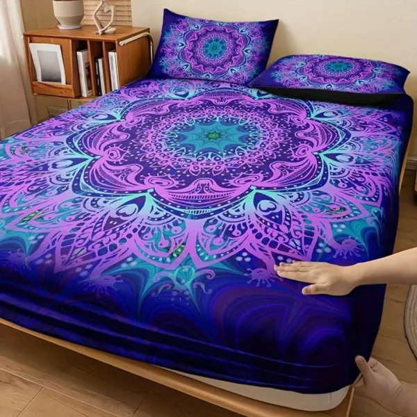 Parure de lit mandala violet hypnotique – Ambiance zen et relaxante pour un sommeil profond et réparateur