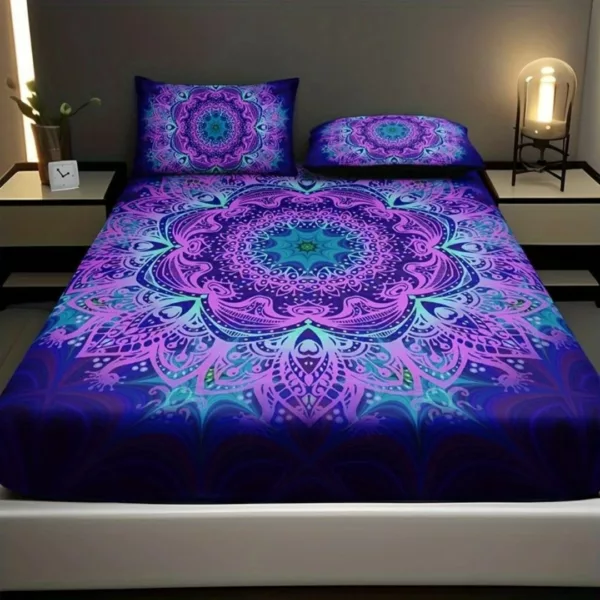 Parure de lit mandala violet hypnotique – Ambiance zen et relaxante pour un sommeil profond et réparateur