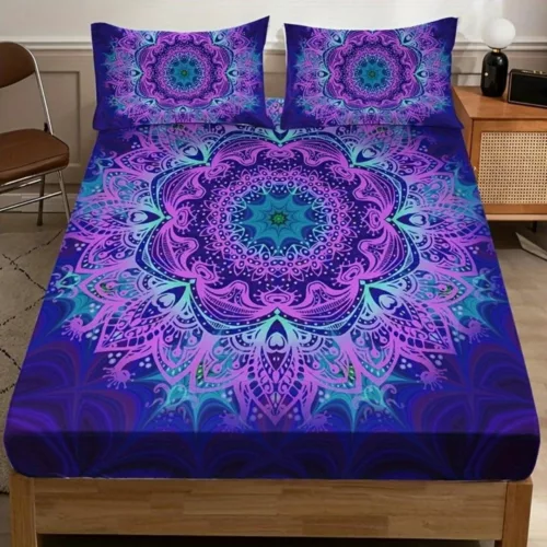 Parure de lit mandala violet hypnotique – Ambiance zen et relaxante pour un sommeil profond et réparateur