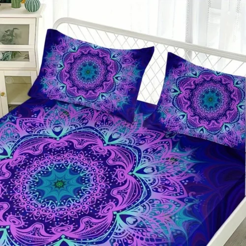 Parure de lit mandala violet hypnotique – Ambiance zen et relaxante pour un sommeil profond et réparateur
