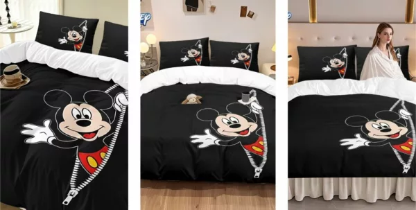Parure de lit enfant Mickey Disney avec fermeture zippée et tissu doux confortable