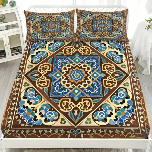 Parure de lit motif oriental andalou – Ambiance bohème chic et exotique pour chambre apaisante