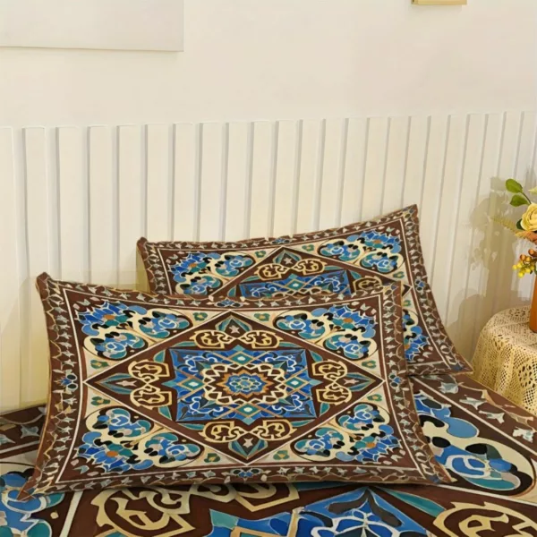 Parure de lit motif oriental andalou – Ambiance bohème chic et exotique pour chambre apaisante