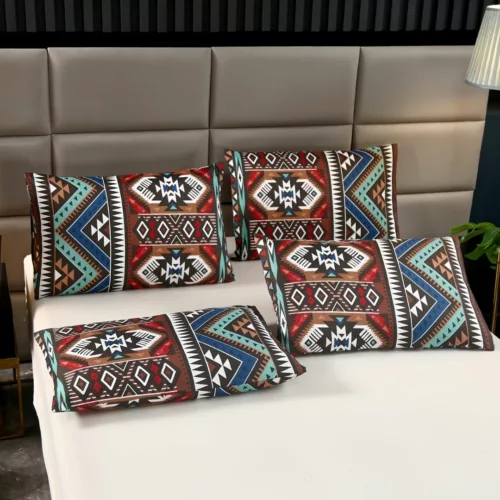 Parure de lit motifs tribaux colorés – Ambiance bohème chic pour une chambre vibrante et chaleureuse