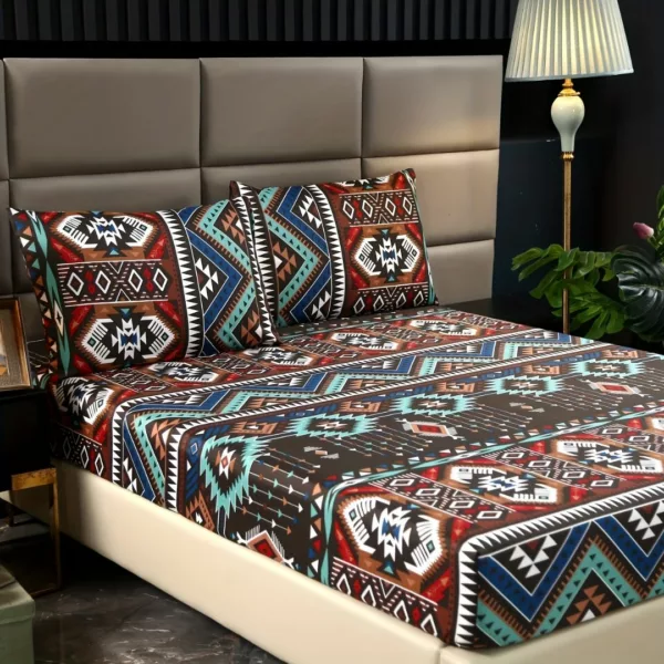Parure de lit motifs tribaux colorés – Ambiance bohème chic pour une chambre vibrante et chaleureuse