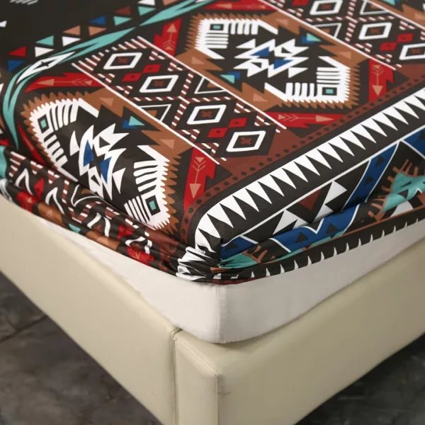 Parure de lit motifs tribaux colorés – Ambiance bohème chic pour une chambre vibrante et chaleureuse