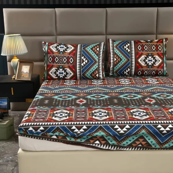 Parure de lit motifs tribaux colorés – Ambiance bohème chic pour une chambre vibrante et chaleureuse