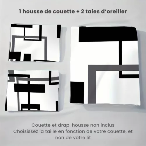 Parure de lit noir et blanc graphique – Style moderne et apaisant pour chambre tendance