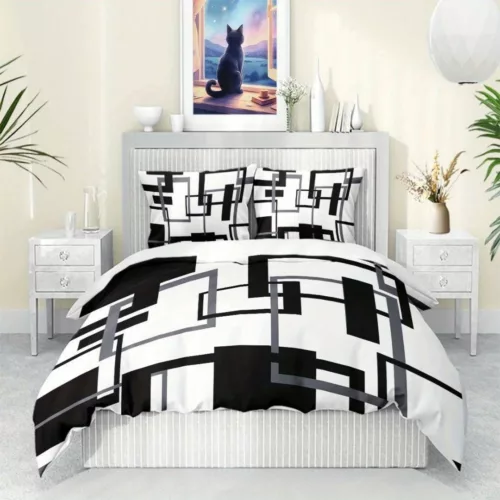 Parure de lit noir et blanc graphique – Style moderne et apaisant pour chambre tendance