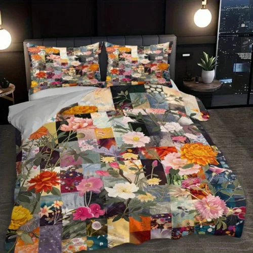 Parure de lit patchwork fleurs vintage – Ambiance bohème chic pour une chambre romantique et chaleureuse