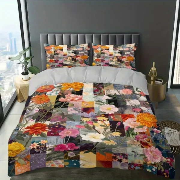 Parure de lit patchwork fleurs vintage – Ambiance bohème chic pour une chambre romantique et chaleureuse