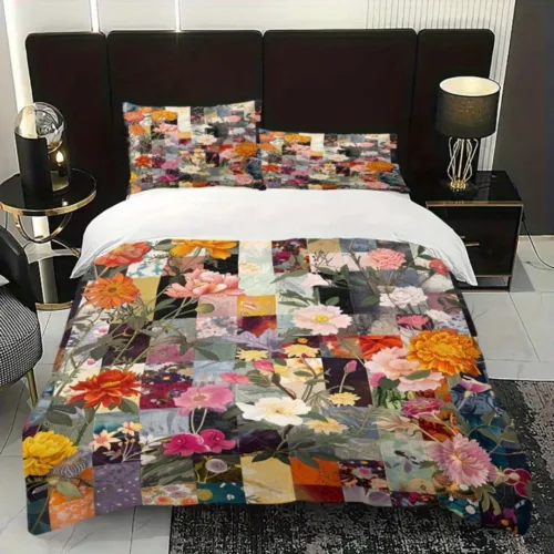 Parure de lit patchwork fleurs vintage – Ambiance bohème chic pour une chambre romantique et chaleureuse