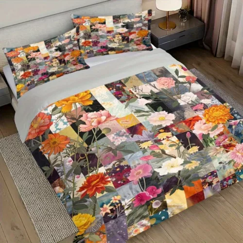 Parure de lit patchwork fleurs vintage – Ambiance bohème chic pour une chambre romantique et chaleureuse