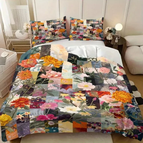 Parure de lit patchwork fleurs vintage – Ambiance bohème chic pour une chambre romantique et chaleureuse