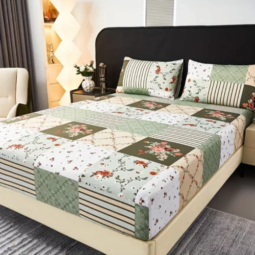 Parure de lit patchwork floral élégant – Ambiance romantique et cosy – Confort doux et raffiné pour une chambre stylée