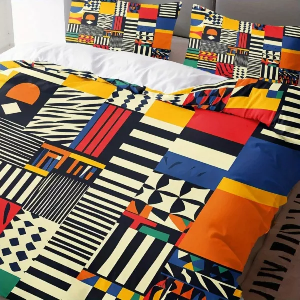 Parure de lit patchwork géométrique pop – Couleurs vibrantes pour chambre moderne et déco originale