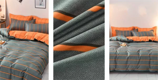 Parure de lit moderne à rayures contrastées, tissu doux respirant style contemporain