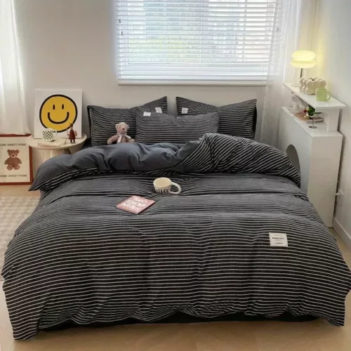 Parure de lit rayures fines élégantes – Confort ultra doux et style chic pour une chambre tendance