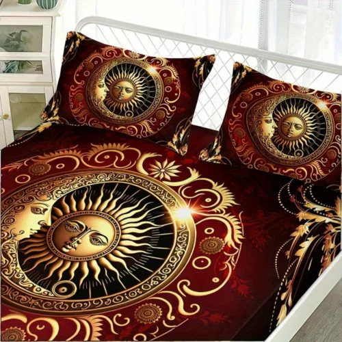 Parure de lit soleil lune dorés royaux – Élégance mystique et confort luxueux pour des nuits féériques