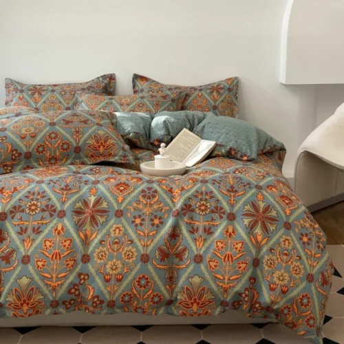 Parure de lit style oriental vintage – Ambiance bohème chic et confort haut de gamme pour chambre élégante