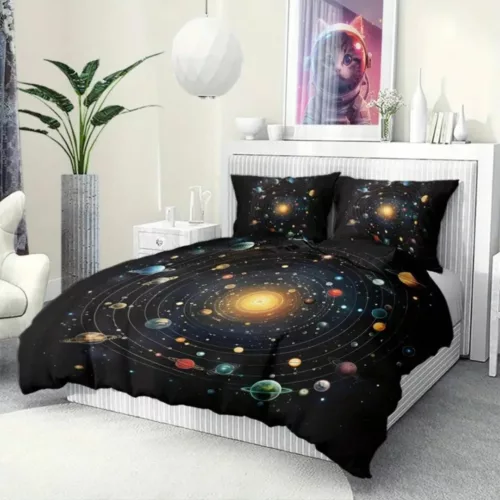 Parure de lit système solaire lumineux – Décoration magique pour chambre d’enfant – Brille dans le noir pour des nuits féeriques