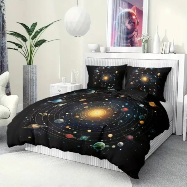 Parure de lit système solaire lumineux – Décoration magique pour chambre d’enfant – Brille dans le noir pour des nuits féeriques