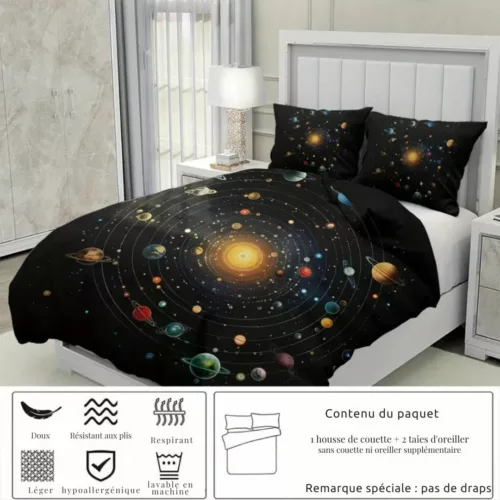 Parure de lit système solaire lumineux – Décoration magique pour chambre d’enfant – Brille dans le noir pour des nuits féeriques