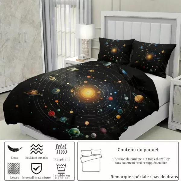 Parure de lit système solaire lumineux – Décoration magique pour chambre d’enfant – Brille dans le noir pour des nuits féeriques