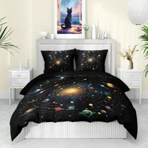 Parure de lit système solaire lumineux – Décoration magique pour chambre d’enfant – Brille dans le noir pour des nuits féeriques