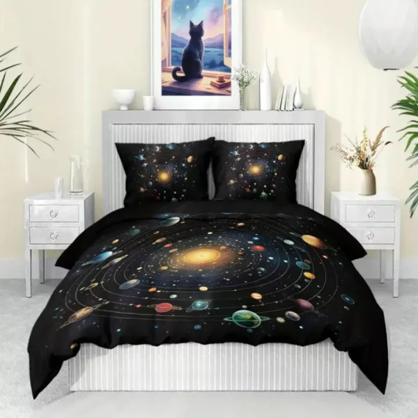 Parure de lit système solaire lumineux – Décoration magique pour chambre d’enfant – Brille dans le noir pour des nuits féeriques