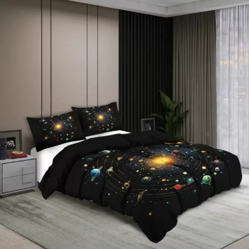 Parure de lit système solaire lumineux – Décoration magique pour chambre d’enfant – Brille dans le noir pour des nuits féeriques