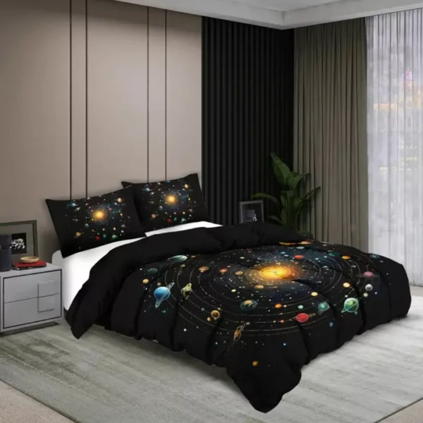 Parure de lit système solaire lumineux – Décoration magique pour chambre d’enfant – Brille dans le noir pour des nuits féeriques