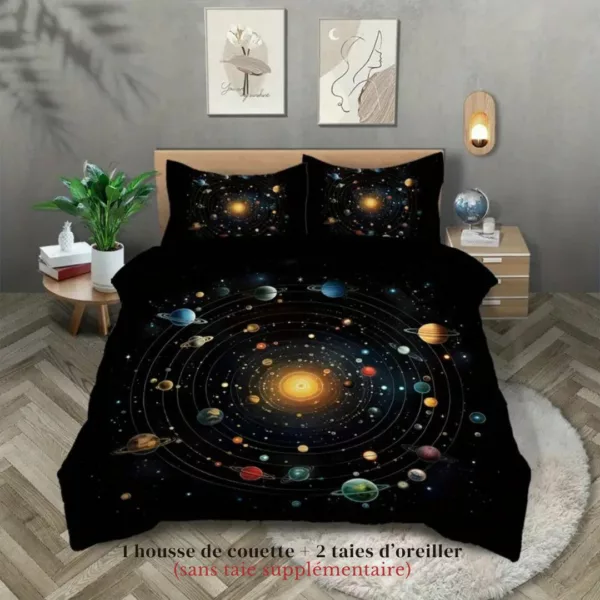 Parure de lit système solaire lumineux – Décoration magique pour chambre d’enfant – Brille dans le noir pour des nuits féeriques