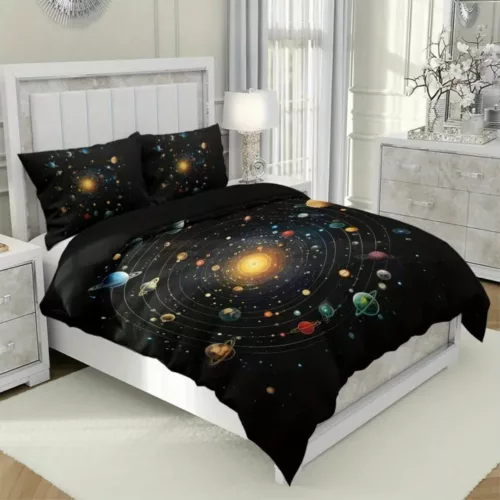 Parure de lit système solaire lumineux – Décoration magique pour chambre d’enfant – Brille dans le noir pour des nuits féeriques