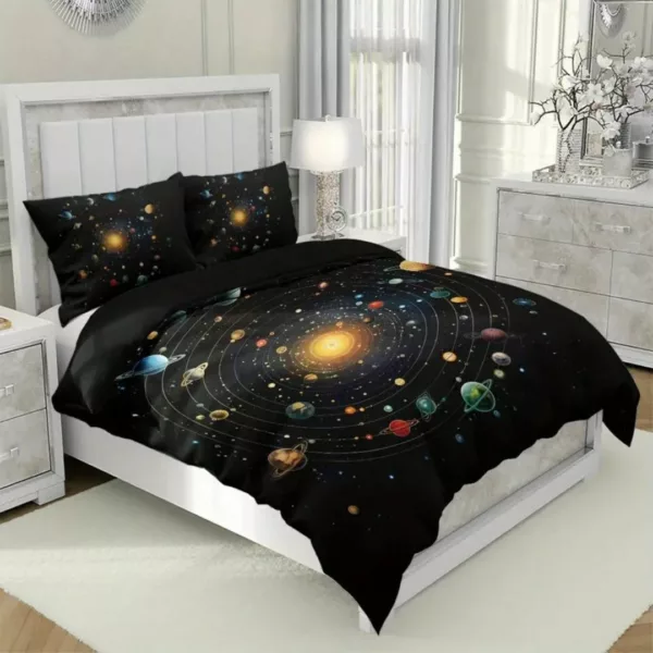 Parure de lit système solaire lumineux – Décoration magique pour chambre d’enfant – Brille dans le noir pour des nuits féeriques