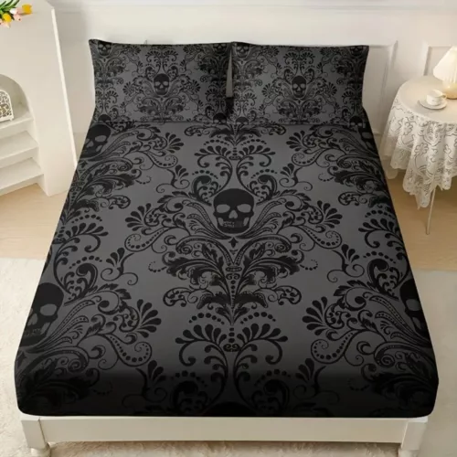 Parure de lit tête de mort baroque – Ambiance gothique chic pour une chambre unique et expressive