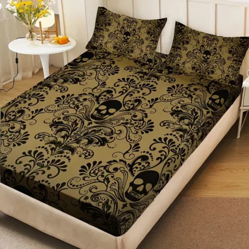 Parure de lit tête de mort baroque – Ambiance gothique chic pour une chambre unique et expressive