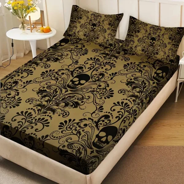 Parure de lit tête de mort baroque – Ambiance gothique chic pour une chambre unique et expressive